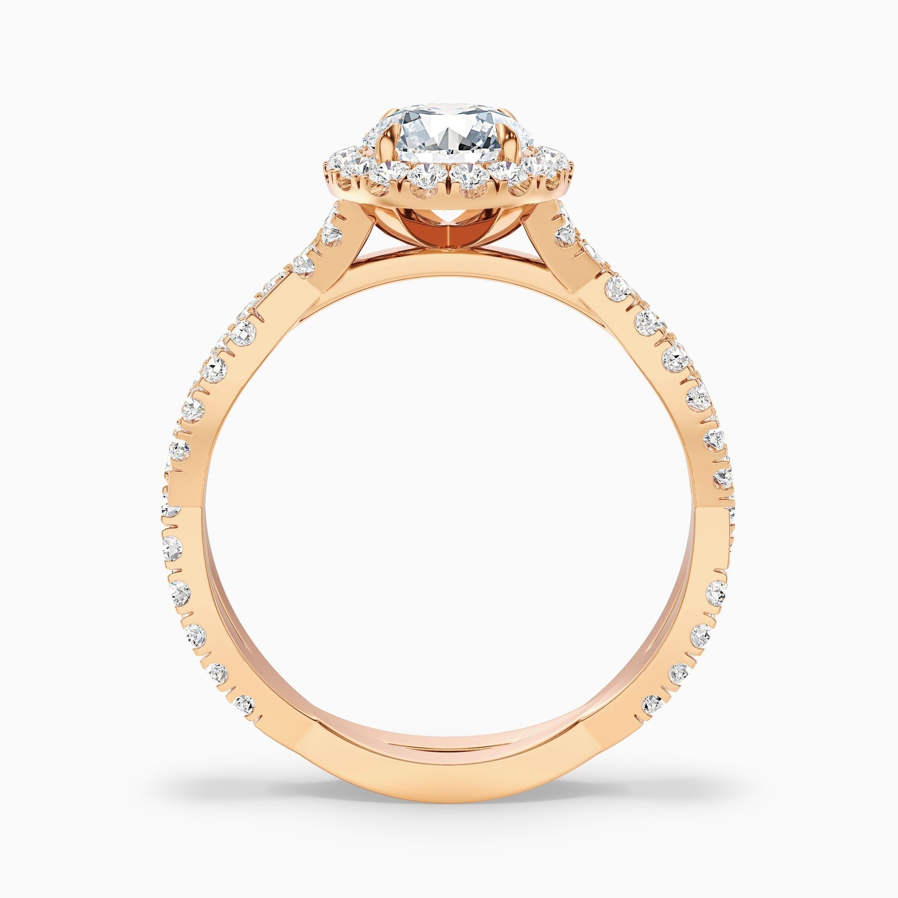 Phantom Round Cut Halo Twisted Pave Moissanite Engagement Ring